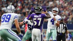 Dak Prescott throws a pass to Gavin Escobar of the Dallas Cowboys during the second half against the Baltimore Ravens on November 20, 2016 in Arlington, Texas