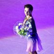 Gold medallist Evgenia Medvedeva of Russia celebrates after the woman's Free Skating event at the ISU World Figure Skating Championships in Helsinki, Finland on March 31, 2017