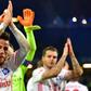 Hamburg players celebrate after the German First division Bundesliga football match between Hamburg SV and Hertha Berlin, on March 5, 2017