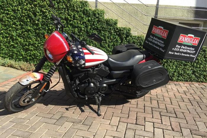 Custom-designed Harley Davidson pizza delivery motorcycles arrive in Ghana