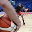 Former NBA All-Star Amar'e Stoudemire practises some dribbling during a basketball training session with his new club Hapoel Jerusalem on October 7, 2016