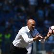 AS Roma's coach Luciano Spalletti catches the ball during the Italian Serie A football match against Lazio April 30, 2017
