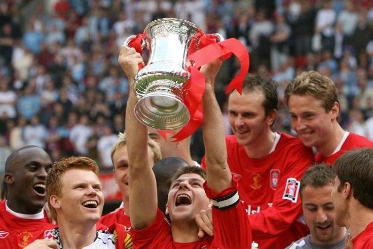 Steven Gerrard lifts the FA Cup after Liverpool beat West Ham 3-1 on penalties during the FA Cup final at the Millennium Stadium in Cardiff, on May 13, 2006