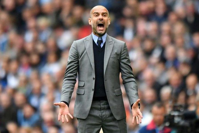 Manchester City's manager Pep Guardiola gestures during the match against Leicester City on May 13, 2017, which his side won 2-1