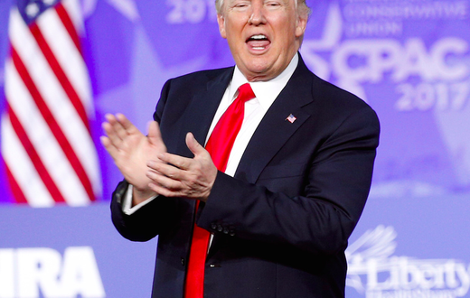 President Donald Trump after speaking at the Conservative Political Action Conference in Oxon Hill, Maryland, on Friday.