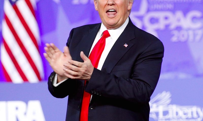 President Donald Trump after speaking at the Conservative Political Action Conference in Oxon Hill, Maryland, on Friday.