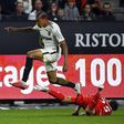 Monaco's Kylian Mbappe Lottin (L) avoids the tackle from Rennes' Afonso Figueiredo during the French L1 football match between Rennes (SRFC) and Monaco (ASM) on May, 20 2017