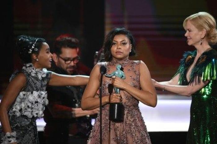 Actress Taraji P. Henson (C) accepts the award for Outstanding Performance by a Cast in a Motion Picture for 'Hidden Figures' during the 23rd Annual Screen Actors Guild Awards in Los Angeles