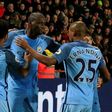 Manchester City's Yaya Toure (C) celebrates scoring a goal during their English Premier League match against Hull City, at the KCOM Stadium in Kingston upon Hull, on December 26, 2016