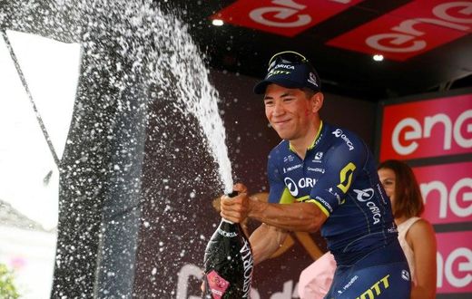 Australia's Caleb Ewan of the Orica team celebrates after winning the 7th stage of the 100th Giro d'Italia on May 12, 2017