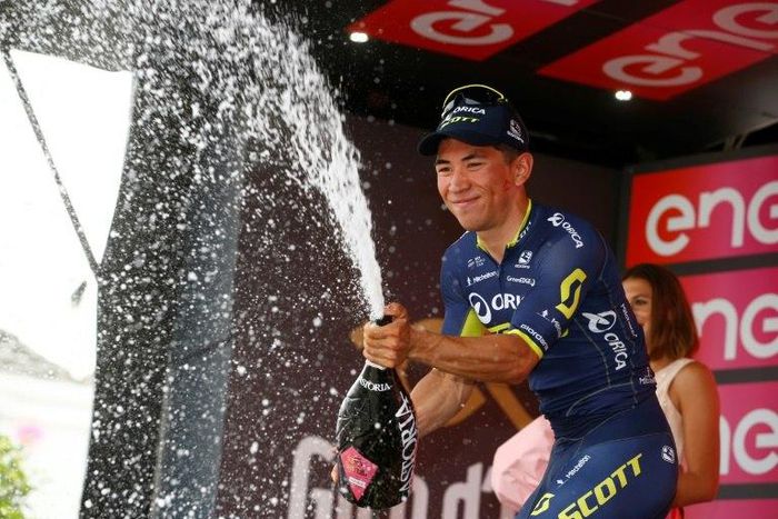 Australia's Caleb Ewan of the Orica team celebrates after winning the 7th stage of the 100th Giro d'Italia on May 12, 2017