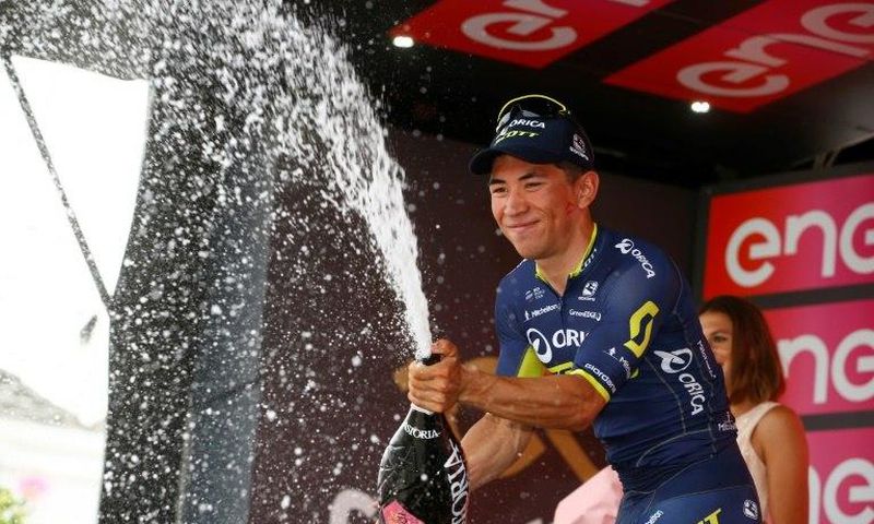 Australia's Caleb Ewan of the Orica team celebrates after winning the 7th stage of the 100th Giro d'Italia on May 12, 2017
