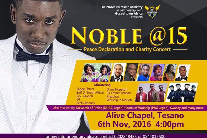 Noble @ 15 Peace Declaration and Charity Concert slated for November 6