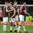 Burnley's Joey Barton (2nd L) celebrates with teammate after their match aagainst Southampton at Turf Moor in Burnley, north west England on January 14, 2017