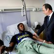 On February 7, 2017, French President Francois Hollande (R) visits a youth worker identified only as Theo, who required major surgery after his arrest, when he claims a police officer sodomized him with his truncheon