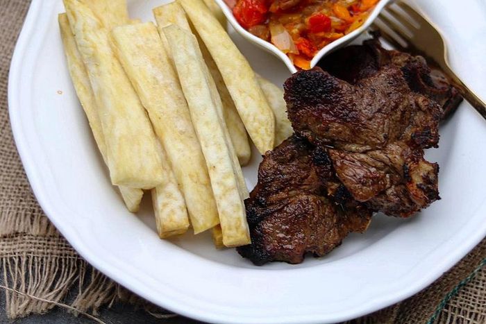 Ghanaian yam chips and grilled goat chops (foodace)