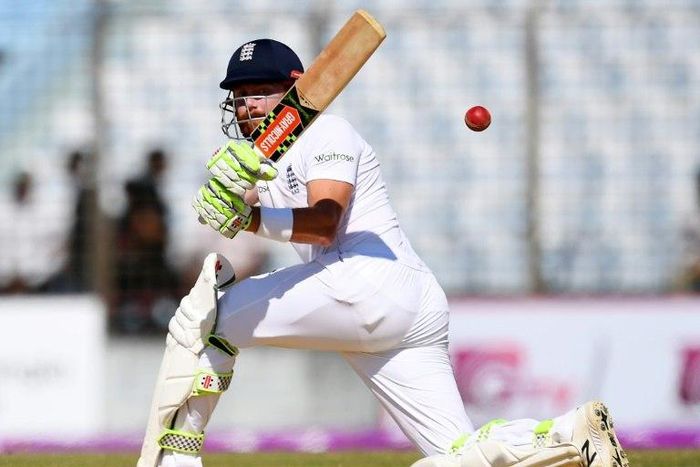 England's Jonny Bairstow plays a shot during the third day of the first Test cricket match between Bangladesh and England at Zahur Ahmed Chowdhury Cricket Stadium in Chittagong.
