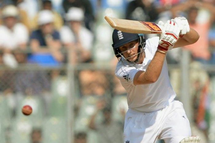England's Joe Root plays a shot on the fourth day of the fourth Test match against India at the Wankhede stadium in Mumbai on December 11, 2016