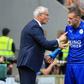 Leicester City's then-manager Claudio Ranieri (L) talks with striker Jamie Vardy (R) on the touchline during the English Premier League football match against Hull City August 13, 2016