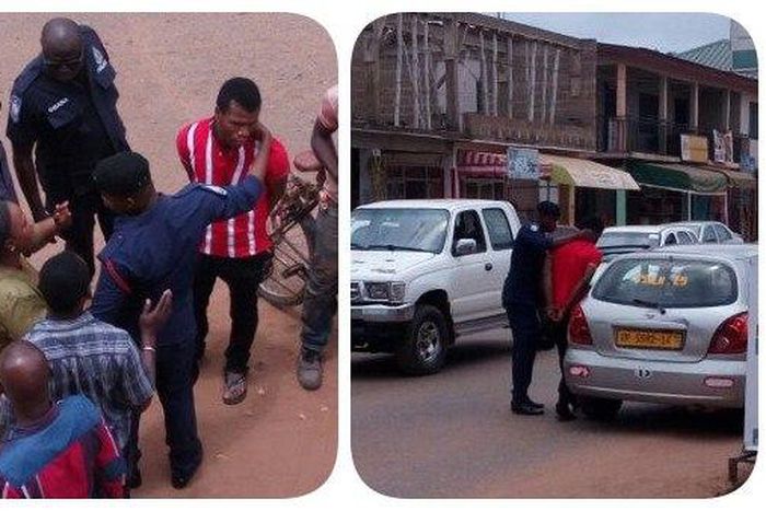The young man [in red and white striped shirt]