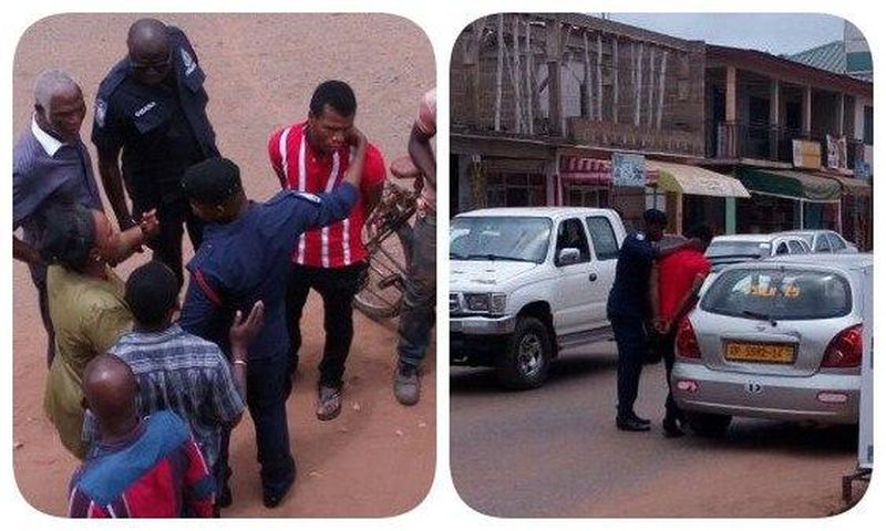The young man [in red and white striped shirt]