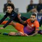 Moenchengladbach's defender Fabian Johnson and Manchester City's defender Nicolas Otamendi fight for the ball