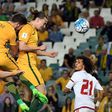 Australia's Jackson Irvine (2nd right) scores with a header against the United Arab Emirates during a World Cup qualifier in Sydney on March 28, 2017