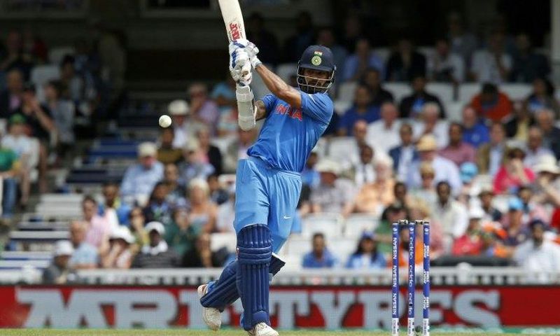 India's Shikhar Dhawan plays a shot on June 11, 2017