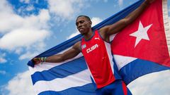 Gold medalist Pedro Pichardo of Cuba celebrates after competing in the Men's Triple Jump finals at the 2015 Pan American Games in Toronto, Canada