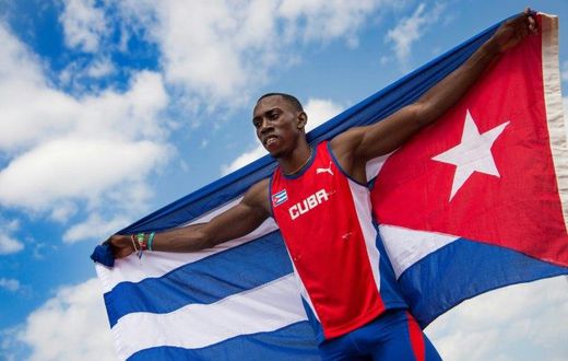 Gold medalist Pedro Pichardo of Cuba celebrates after competing in the Men's Triple Jump finals at the 2015 Pan American Games in Toronto, Canada
