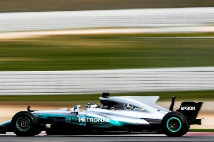Mercedes' driver Valtteri Bottas in action at the Circuit de Barcelona in Montmelo, on March 8, 2017