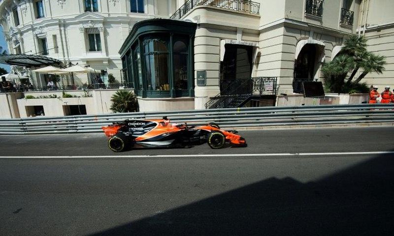 McLaren's British driver Jenson Button drives during the first practice session at the Monaco street circuit on May 25, 2017 in Monaco, three days ahead of the Monaco Formula 1 Grand Prix