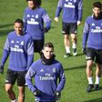 Real Madrid's Brazilian defender Danilo (L), Brazilian defender Marcelo (2L) and Portuguese forward Cristiano Ronaldo (3L) take part in a training session at Valdebebas training ground in Madrid on January 3, 2017