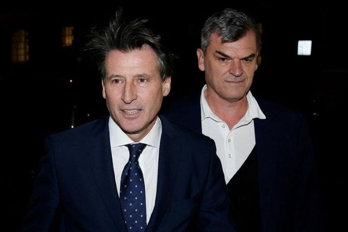 Sebastian Coe (L), head of the International Association of Athletics Federation is pictured with Nick Davies in 2015