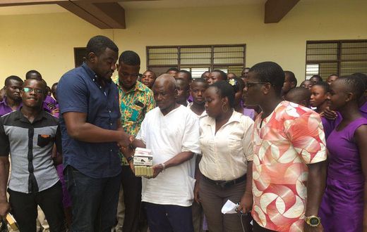 John Dumelo donates six maths sets as part of his Volta region tour