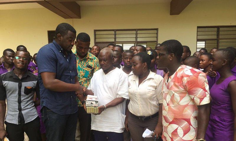 John Dumelo donates six maths sets as part of his Volta region tour