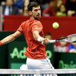 Serbia's Novak Djokovic returns the ball to Spain's Albert Ramos-Vinolas during their Davis Cup World Group quarter-finals singles match, in Belgrade, on April 7, 2017