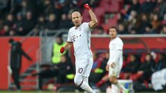 Bayern Munich's midfielder Arjen Robben reacts after his goal against Ingolstadt 04 on February 11, 2017