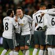 Manchester United players celebrate after scoring a goal during their English Premier League match against West Ham, in London, on January 2, 2017