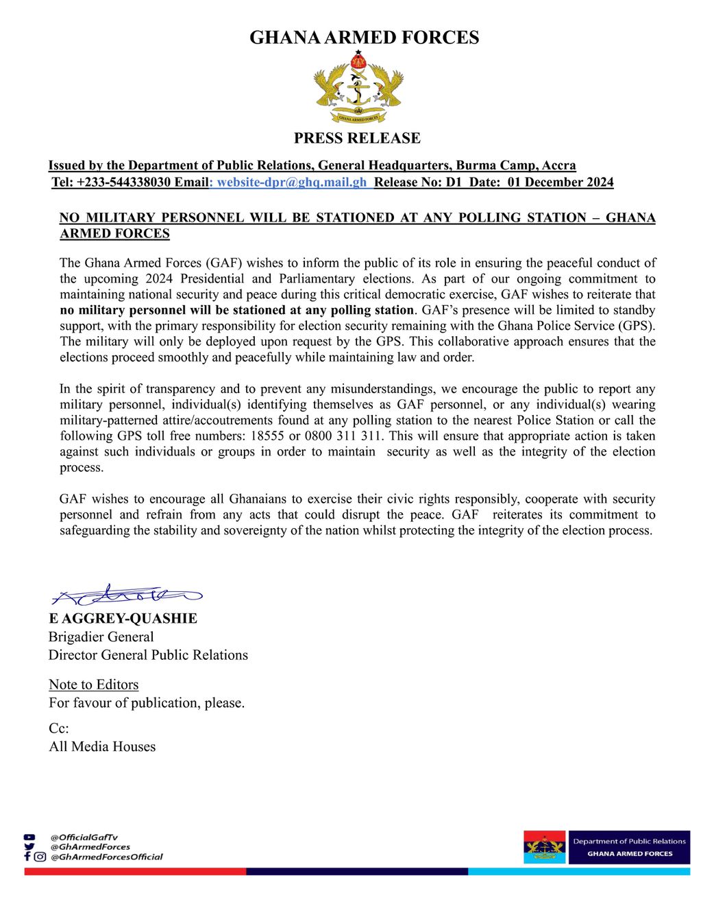 2024 Election: No soldiers at polling stations, but... – Ghana Armed Forces