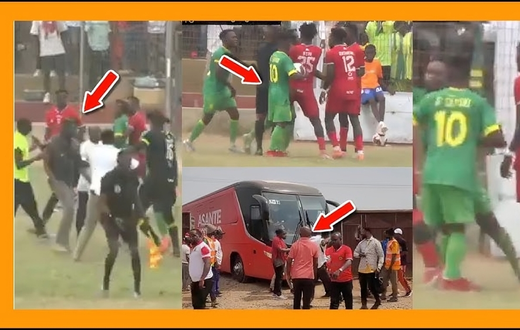 Blows, scorpion kicks, bottles thrown in chaotic Ghana Premier League match fight (Video) 