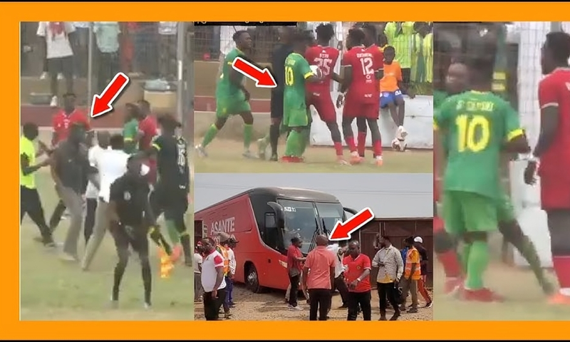 Blows, scorpion kicks, bottles thrown in chaotic Ghana Premier League match fight (Video) 