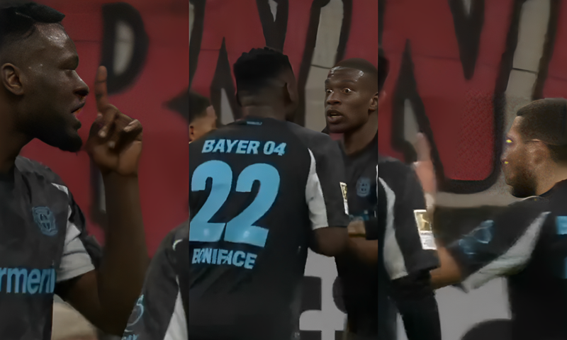 Boniface and teammate fight over same ball in tense Leverkusen clash (Video)