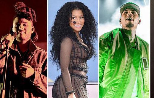 From left; The Weeknd, Nicki Minaj, Chris Brown and Drake has been nominated for the 2016 iHeartRadio Music Awards