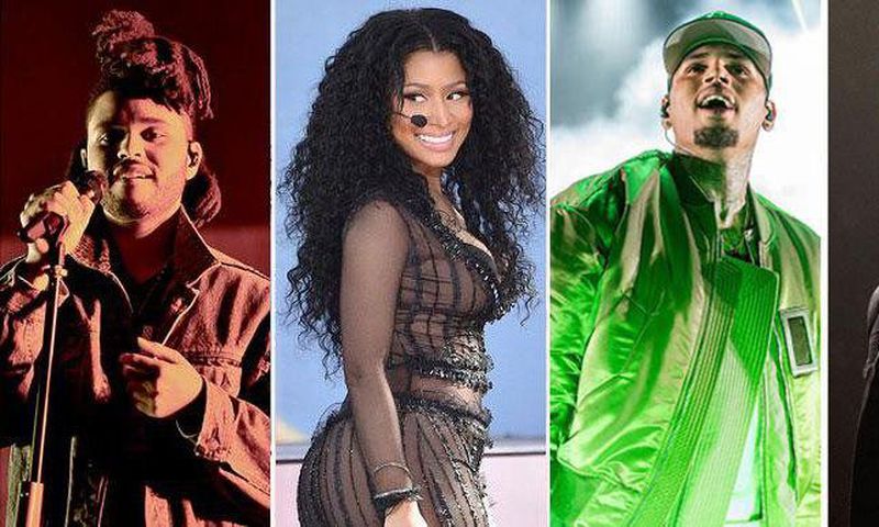 From left; The Weeknd, Nicki Minaj, Chris Brown and Drake has been nominated for the 2016 iHeartRadio Music Awards