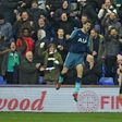 Tottenham's Fernando Llorente celebrates after scoring their second goal in the rout of Tranmere