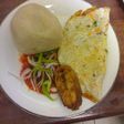 Banku, hot pepper and fried eggs