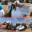 Couple go viral in bulldozer themed wedding