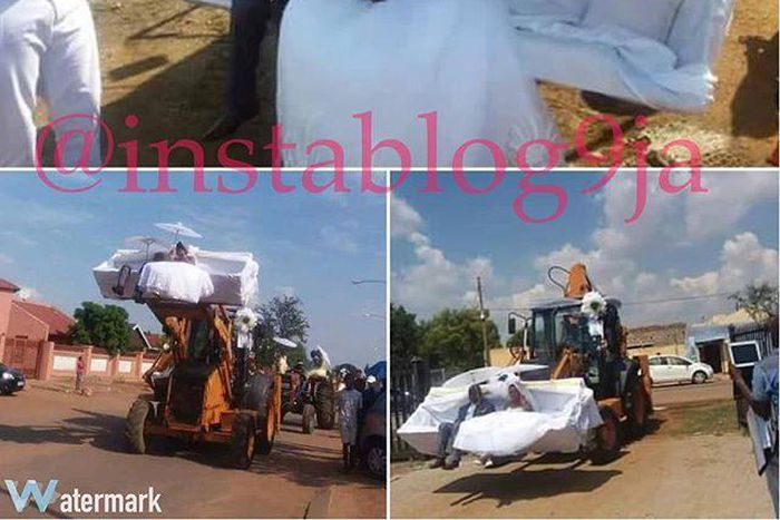Couple go viral in bulldozer themed wedding