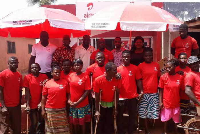 Some of the beneficiaries at the presentation with some dignitaries who graced the occasion in a group photograph as Airtel donated to the challenged